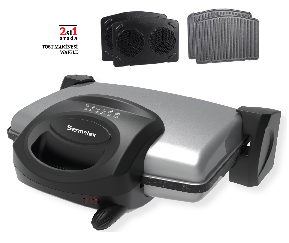 Sermelex 3000 Duo Waffle ve Tost Makinesi 2’si 1 Arada (INOX)