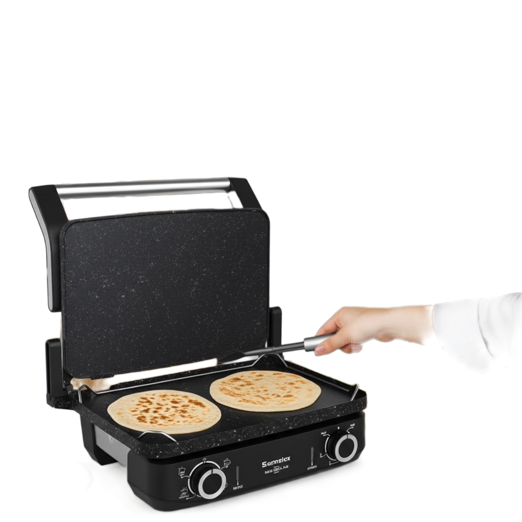 Sermelex Maxi Grill 4x4 Multi Lahmacun Makinesi (PTFE /Teflon)TAVA Hediyeli 2200 Watt Tost Makinesi(INOX)