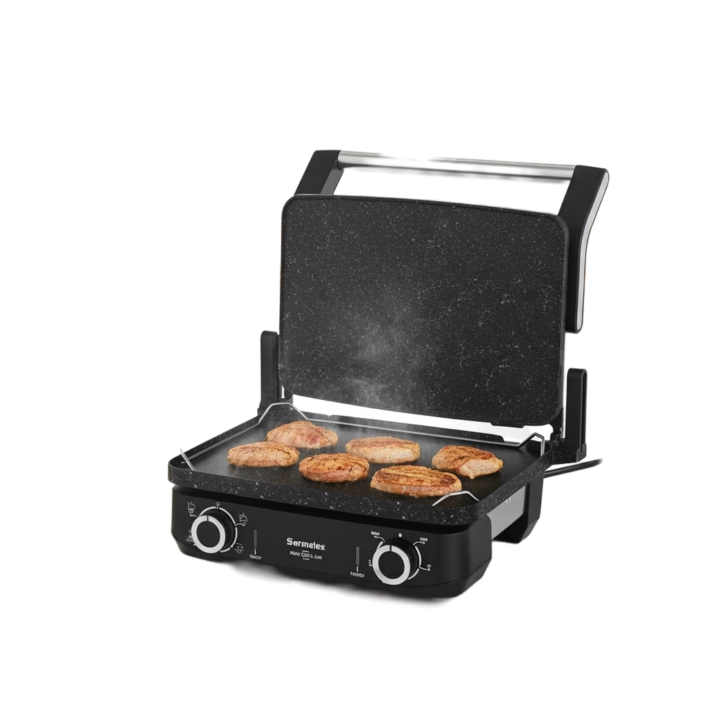 Sermelex Maxi Grill 4x4 Multi Lahmacun Makinesi (PTFE /Teflon)TAVA Hediyeli 2200 Watt Tost Makinesi(INOX)
