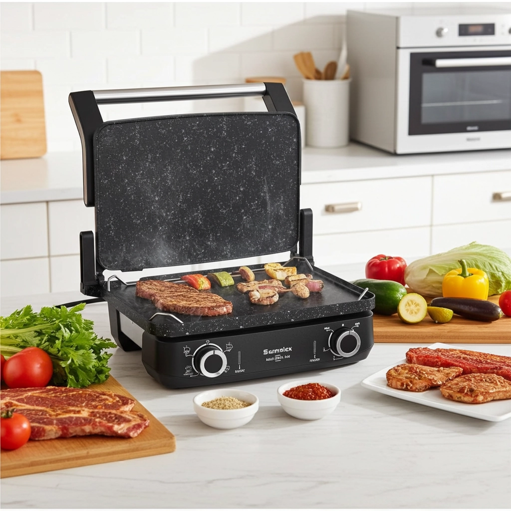 Sermelex Maxi Grill 4x4 Multi Lahmacun Makinesi (PTFE /Teflon)TAVA Hediyeli 2200 Watt Tost Makinesi(INOX)